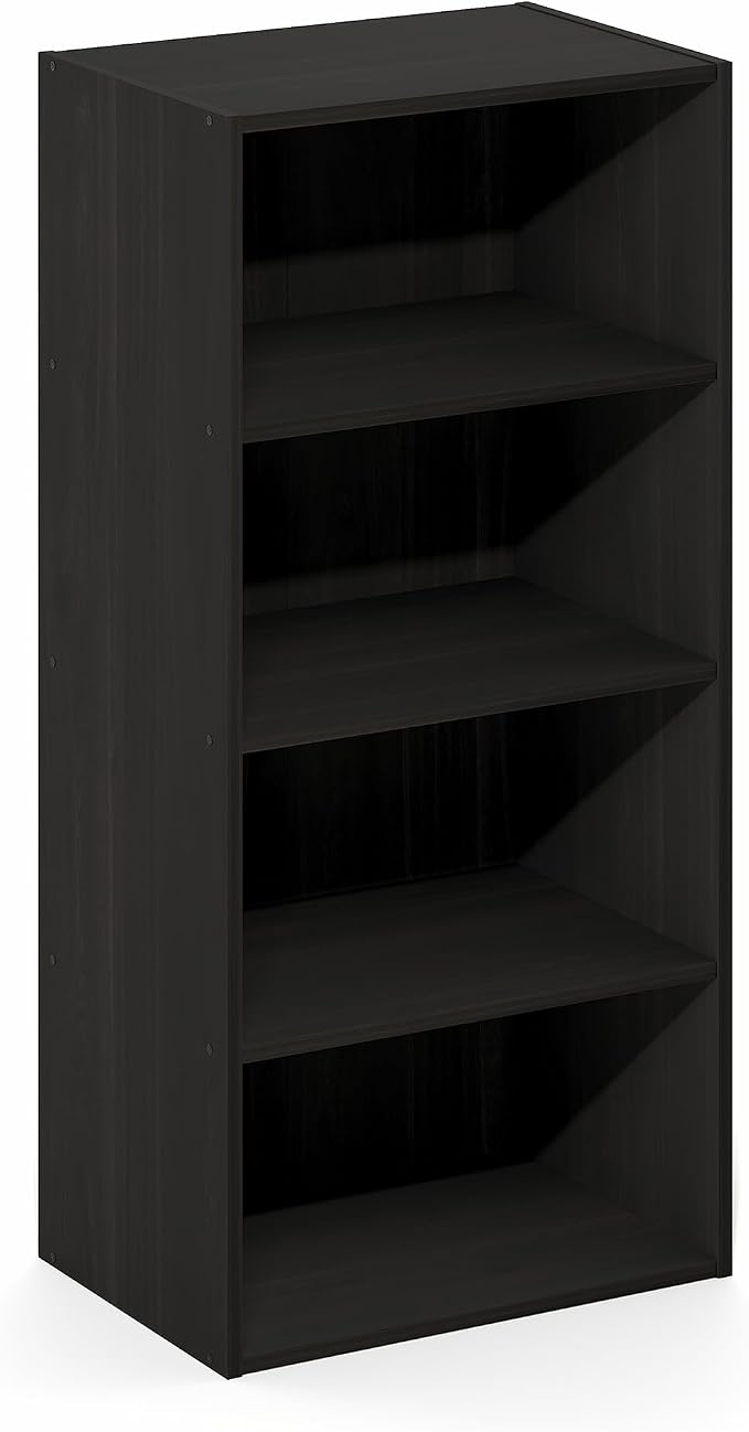 Furinno Basic Book Shelf, 4-Tier Bookcase with Open Shelf, Bookshelf, Cube Storage Organizer, 11 x 17 x 35, for Living Room, Bedroom, Home Office, Espresso