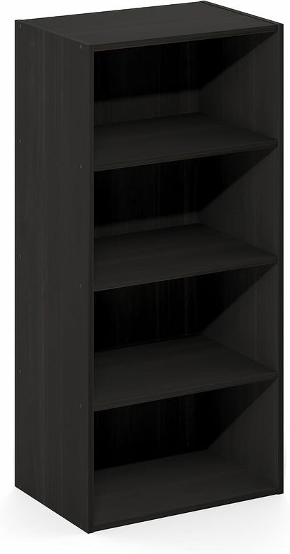 Furinno Basic Book Shelf, 4-Tier Bookcase with Open Shelf, Bookshelf, Cube Storage Organizer, 11 x 17 x 35, for Living Room, Bedroom, Home Office, Espresso