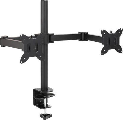 Amazon Basics Adjustable Dual Monitor Desk Mount, Supports up to 32 inch Monitors and 22 lbs per Arm, Adjustable Tension, VESA 75x75/100x100, Black