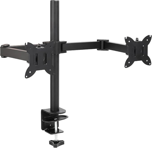 Amazon Basics Adjustable Dual Monitor Desk Mount, Supports up to 32 inch Monitors and 22 lbs per Arm, Adjustable Tension, VESA 75x75/100x100, Black