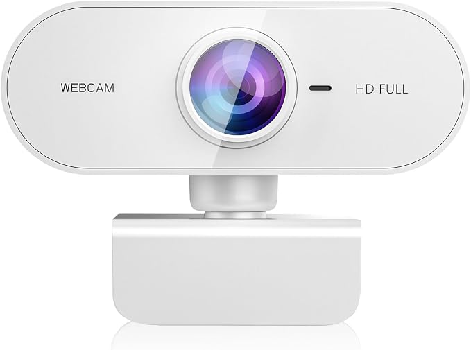 Webcam 1080P HD Web cam for PC with Microphone,Noise Cancellation,Wide-Angle Lens,Auto Light Correction,Plug & Play USB Webcams for Laptop,Desktop,PC,Mac,Zoom,Skype White