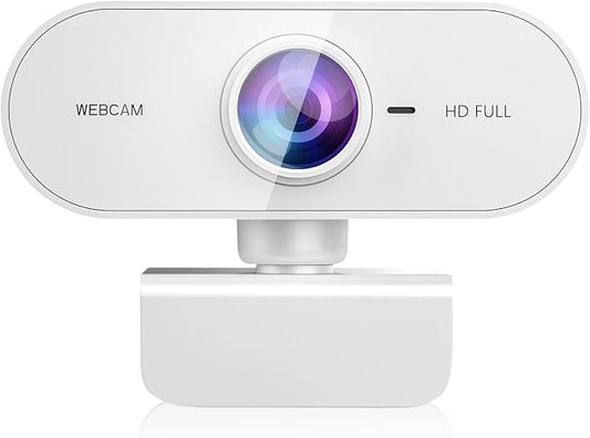Webcam 1080P HD Web cam for PC with Microphone,Noise Cancellation,Wide-Angle Lens,Auto Light Correction,Plug & Play USB Webcams for Laptop,Desktop,PC,Mac,Zoom,Skype White