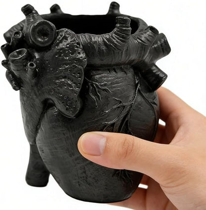 Heart-Shaped Pen Holder, 4.3" x 3.74" Human Heart Organ Shape Pen Holder, Gothic Makeup Brush Holder, 3D Realistic Hearts Anatomy Model for Makeup Brushes Pens,Desk Accessories (Black)