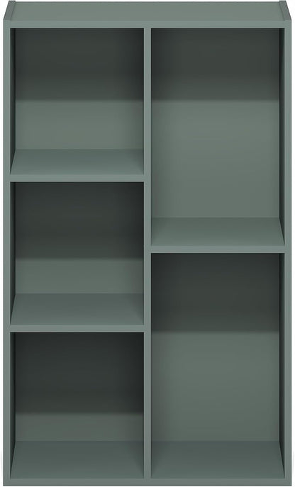 Furinno LUDER Book Shelf, 5-Cube Bookshelf, Reversible Bookcase, 9.4 x 19.5 x 31.5, Easy Assembly, for Living Room, Bedroom, Home Office, Sage Green