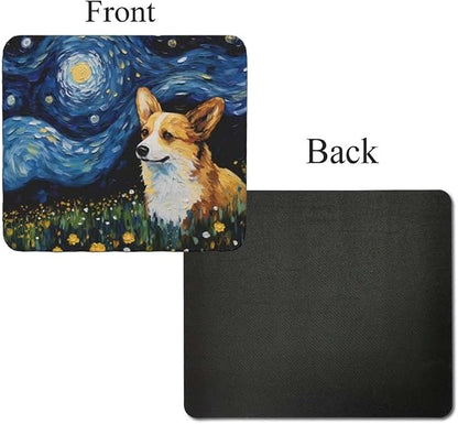 Starry Night Dog Mouse Pad for Home Office Gaming Working Desk Computer Desktop Accessories Non-Slip Rubber Mouse Pad for Dog Lovers (Corgi #2)