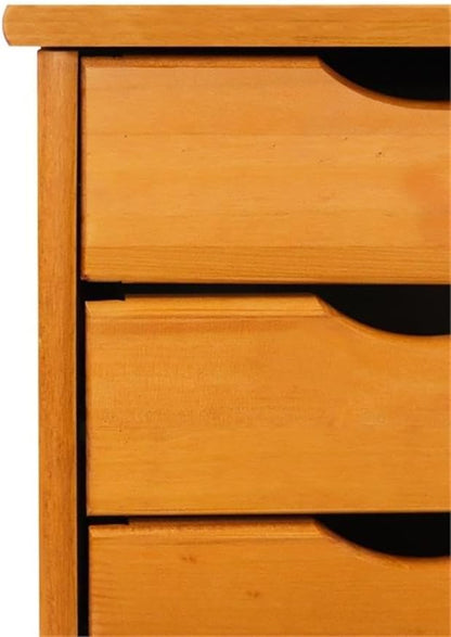 Pemberly Row Modern Solid Wood 6-Drawer Roll Utility Cart, Med Pine Finish, 15.25 x 13.25 x 25.75 in, Compact Mobile Storage with Casters, Removable Drawers, Home Office or Craft Room Organization