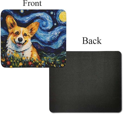 Starry Night Dog Mouse Pad for Home Office Gaming Working Desk Computer Desktop Accessories Non-Slip Rubber Mouse Pad for Dog Lovers (Corgi)