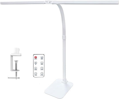 LED Desk Lamp for Office Dorm Home - Eye Caring Desk Light with Timer, Remote Control 24W Brightest Dual Screen Computer Monitor Gooseneck Dimmable Table lamp with Anti-Glare Cover Clamp & Base
