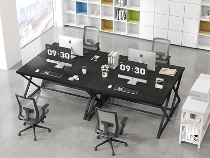 IBF Black Desk, Modern Computer Desk for Home Office, Industrial Simple Pc Gaming Writing Study Desk in Bedroom, Wood Metal Laptop Workstation Executive Work Computer Table, Black Oak, 55 Inch