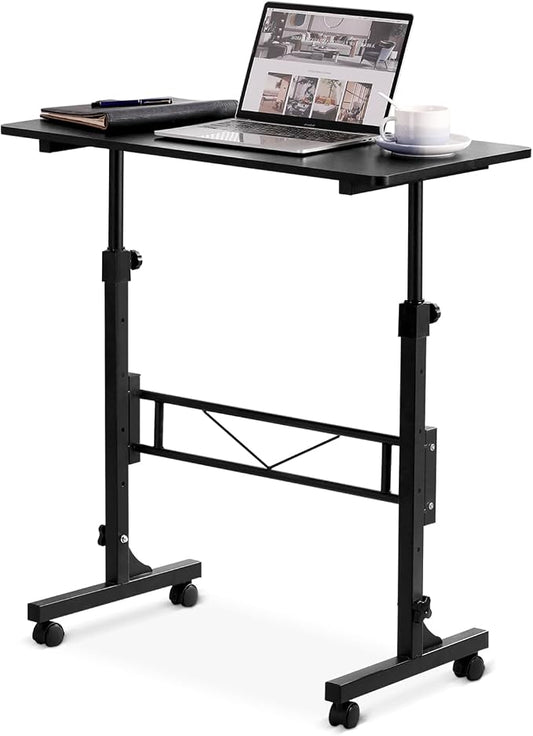 Amztabler Small Standing Desk Adjustable Height, Mobile Stand Up Desk with Wheels, 32 Inch Portable Rolling Desks Conference Room Tablesf for Walking Pad Treadmill Black