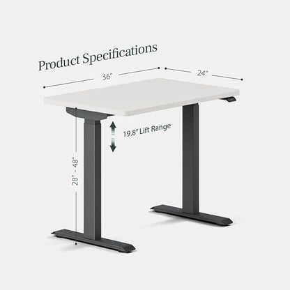 Branch Duo Standing Desk 36 Inches - Adjustable Standing Desk with 20” Range - OLED Control Panel - Frameless Design & Compact Size Suitable for Many Spaces - Charcoal Base - White Top