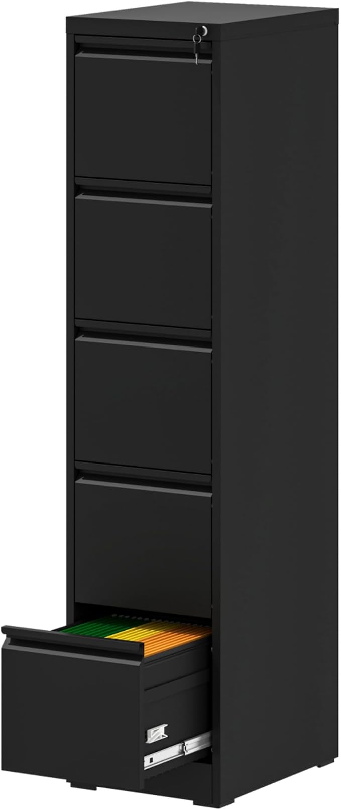 AQY 5 Drawer File Cabinet with Lock, Metal Black Filing Cabinets for Home Office, 18" Deep Heavy Duty Vertical Storage Cabinet for Hanging A4/Letter/Legal Size Files, Assembly Require