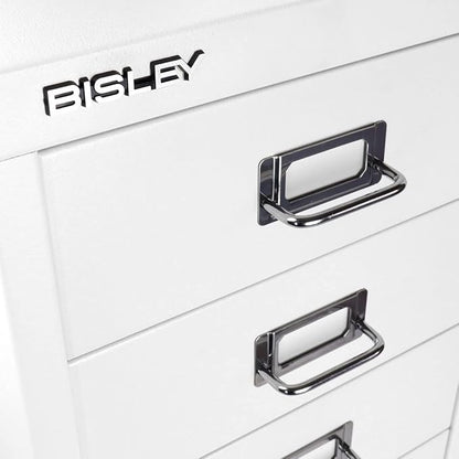 Bisley 6-Drawer Steel MultiDrawer Cabinet - Traffic White | Chrome Pull Handles with Label Holders, Powder-Coated Steel, Removable Drawers, Fits Under Most Desks, Labels Included