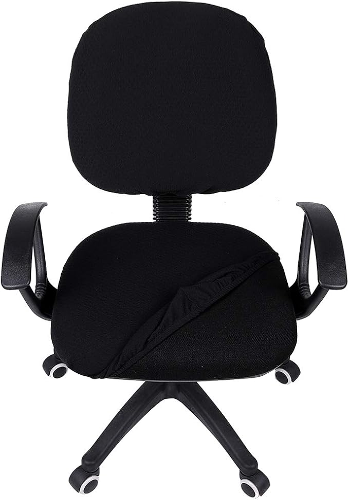 Smiry Stretch Jacquard Office Computer Chair Covers, Removable Washable Universal Desk Rotating Chair Slipcovers Protector, Seat + Backrest Cover, Black