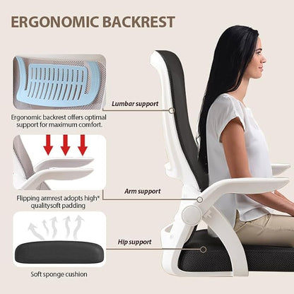 Office Chair, Ergonomic Desk Chair Breathable Mesh Chair Swivel Chair with Flip-Up Arms and Lumbar Support Computer Chair for Home Office