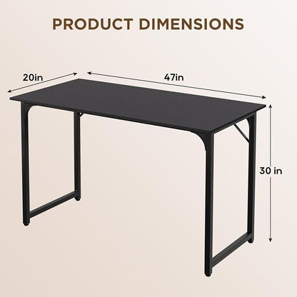 PayLessHere | 47 Inch Computer Desk | Black | Office Desk with Metal Frame, Adjustable Feet | Water-Resistant, Scratchproof Surface | Sturdy Writing Table for Home Office or Study | Pack of 1