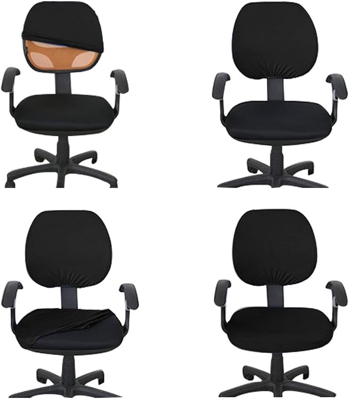 MIFXIN Computer Office Chair Covers Stretch Slipcovers 2 Piece Soft Elastic Washable Non-Slip Desk Chair Seat Cover & Backrest Cover, Only 2Pcs Chair Covers, NO Chair Included (Black)