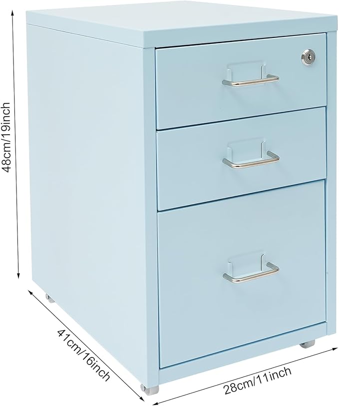 Mobile File Cabinet with 3 Drawers, Metal Filing Cabinet with Lock Vertical Storage Under Desk for Home Office Fits Legal Letter Document