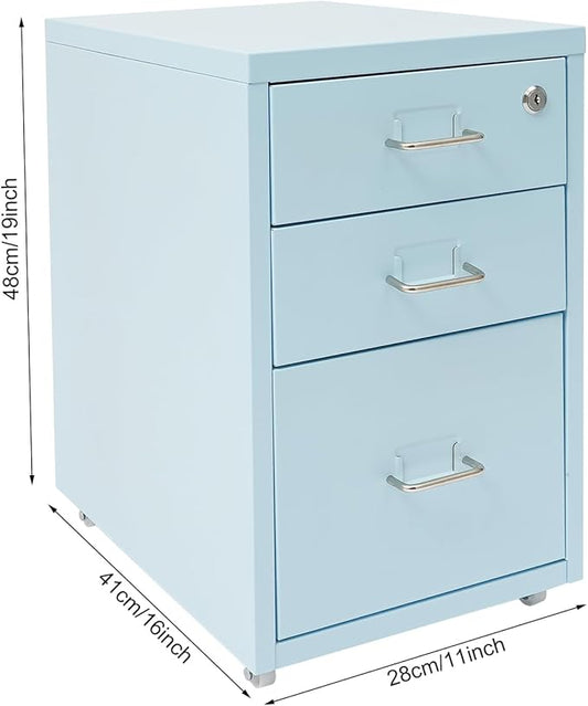 Mobile File Cabinet with 3 Drawers, Metal Filing Cabinet with Lock Vertical Storage Under Desk for Home Office Fits Legal Letter Document