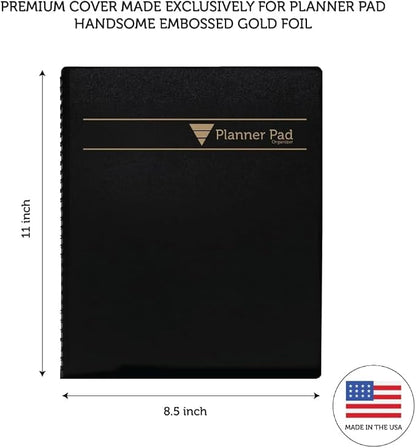 Planner Pad Spiral Bound July 2026 – June 2027 / Academic Year 8 1/2" x 11" Large 3-Tier Funnel Down 12 Month/Weekly Organizer, Black Cover/Black Ink