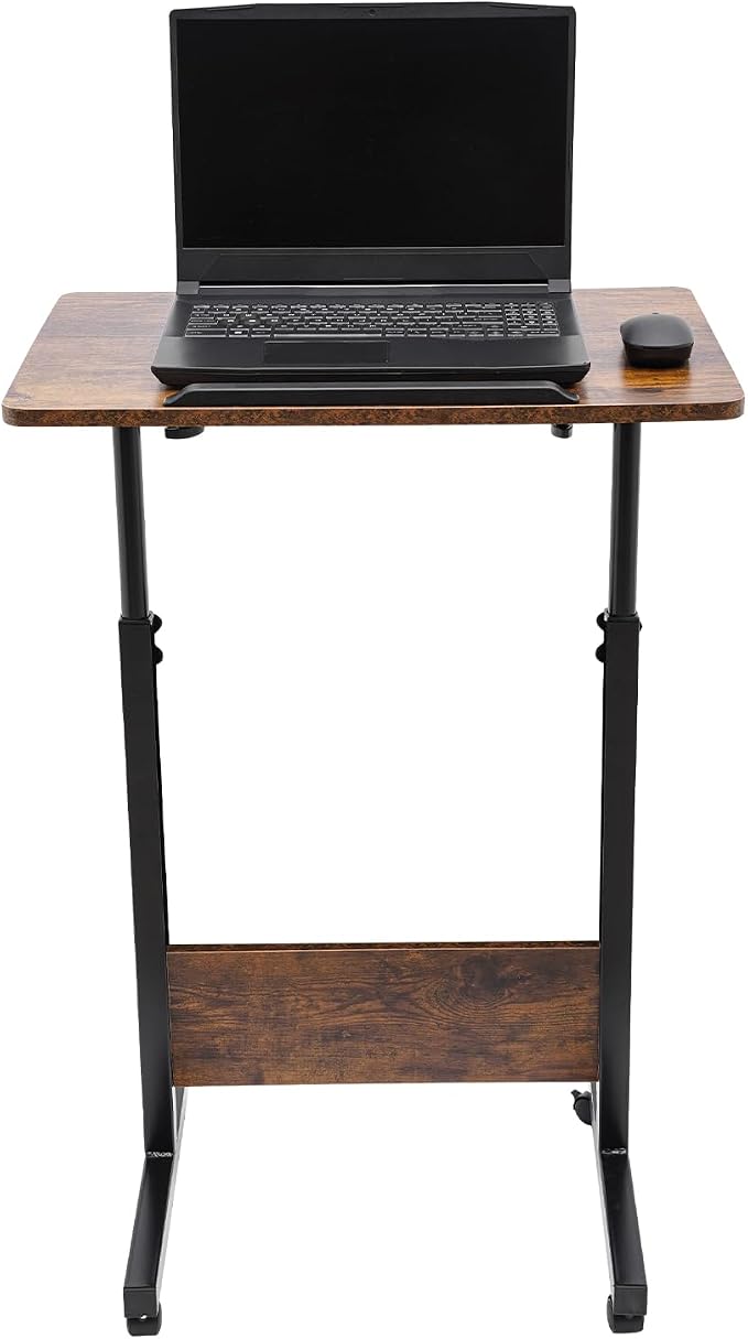 Small Mobile Standing Desk, 24" L×16" W Mobile Office Table, Rolling Laptop Table with 180° Flip, 32-47in Adjustable Height Desk for Small Spaces Home Offices