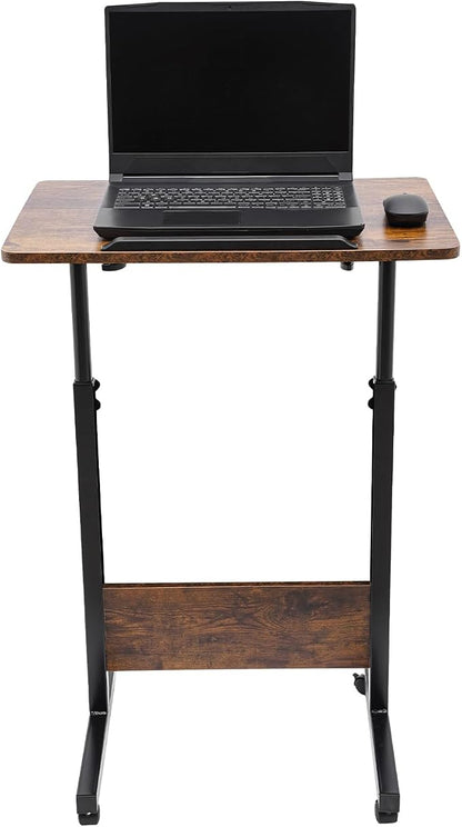 Small Mobile Standing Desk, 24" L×16" W Mobile Office Table, Rolling Laptop Table with 180° Flip, 32-47in Adjustable Height Desk for Small Spaces Home Offices