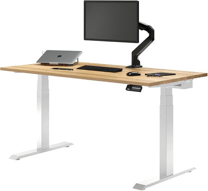 Desky Dual Hardwood Sit Stand Desk - Electric Standing Desk - Dual Motor,3 Stage Adjustable Height Desk - Solid Wood Whole-Piece Top - Standing Desk with Cable Management