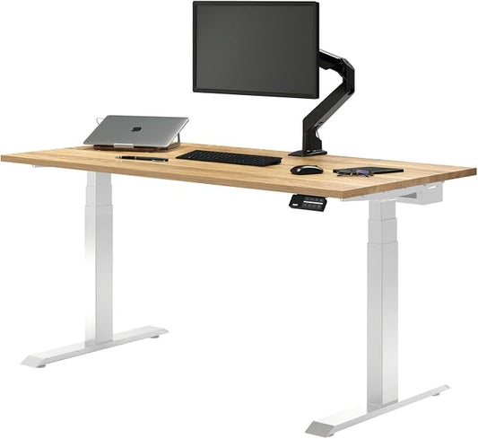 Desky Dual Hardwood Sit Stand Desk - Electric Standing Desk - Dual Motor,3 Stage Adjustable Height Desk - Solid Wood Whole-Piece Top - Standing Desk with Cable Management