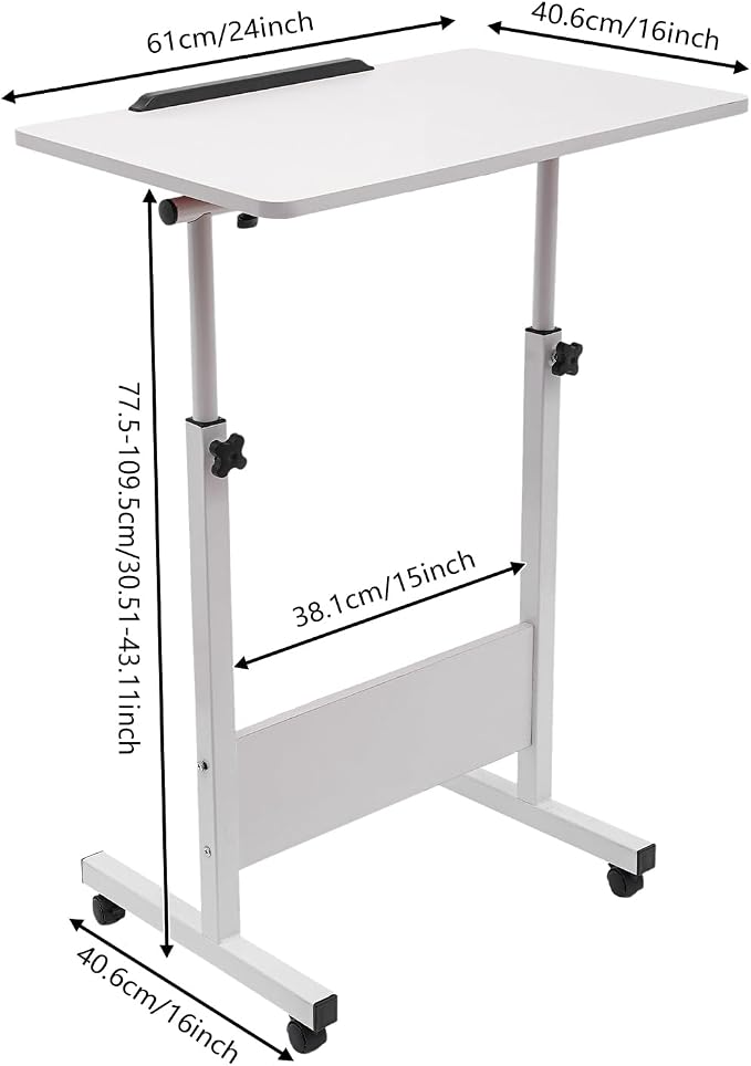 Small Mobile Standing Desk, 24" L×16" W Mobile Office Table, Rolling Laptop Table with 180° Flip, 30.5-43.11in Adjustable Height Desk for Small Spaces Home Offices