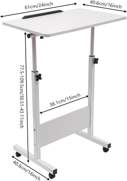 Small Mobile Standing Desk, 24" L×16" W Mobile Office Table, Rolling Laptop Table with 180° Flip, 30.5-43.11in Adjustable Height Desk for Small Spaces Home Offices