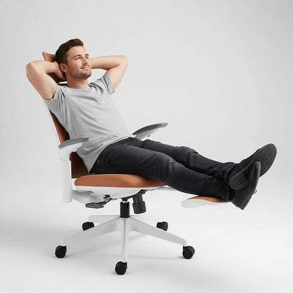 Sunaofe Boss Pro Leather Ergonomic Office Chair with Footrest - Executive Chair, 4D Armrests, Adaptive Lumbar, 125° Recline, 300lb Capacity, 5-Year Warranty Black Frame/Black