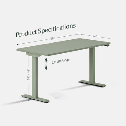 Branch Duo Standing Desk 58 Inches - Adjustable Standing Desk with 20” Range - OLED Control Panel - Frameless Design & Compact Size Suitable for Many Spaces - Sage Top - Sage Base