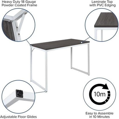 Flash Furniture Kimberly Tiverton Industrial Modern Desk-Rustic Gray/White Commercial Grade Computer Desk-47" Sturdy Home Office Desk-Writing Desk