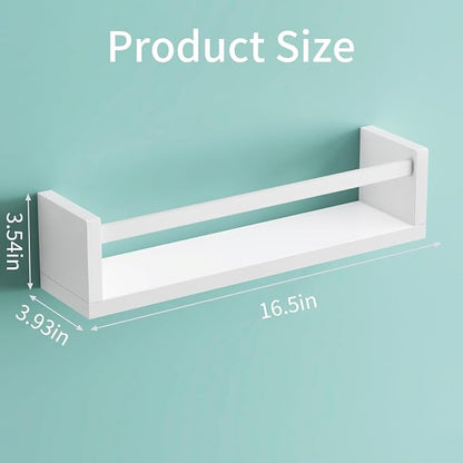 Fixwal Floating Book Shelves for Wall, 16.5 Inch Nursery Book Shelves for Playroom Decor, Set of 4, Solid Wood Wall Mounted Shelves for Books and Toys Storage (White)