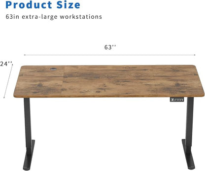 YESHOMY Height Adjustable Electric Standing Desk 63 inch Computer Table, Home Office Workstation, 63in, Black Leg/Rustic Brown Top