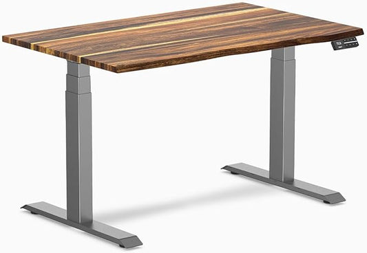 Desky Dual Hardwood Sit Stand Desk - 48x30 Electric Standing Desk - Dual Motor, 3 Stage Adjustable Height Desk - Solid Wood Standing Desk - Whole-Piece Top in Real Pheasant Wood