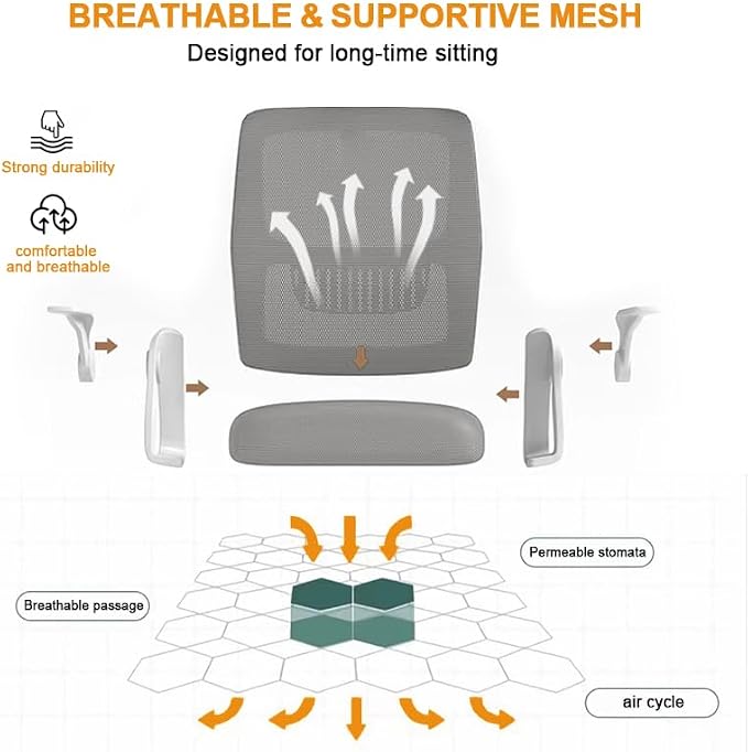 Home Office Chair Ergonomic Breathable Mesh Chair High Back with Adjustable Height Swivel with Flip-Up Arms and Lumbar Support