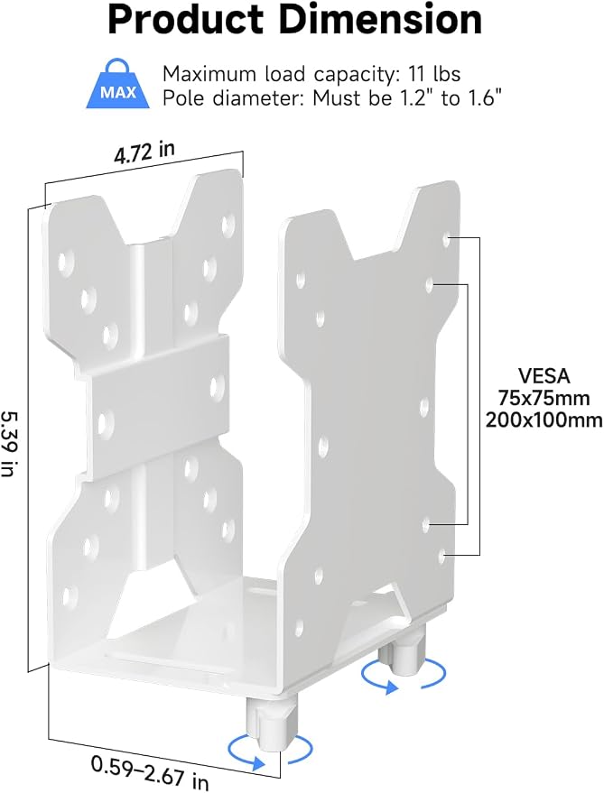 suptek Thin Client Mount Bracket Adjustable Mini PC Mount Bracket,CPU VESA Under Desk and Monitor Arm Computer Holder, Black, ZJJ002W
