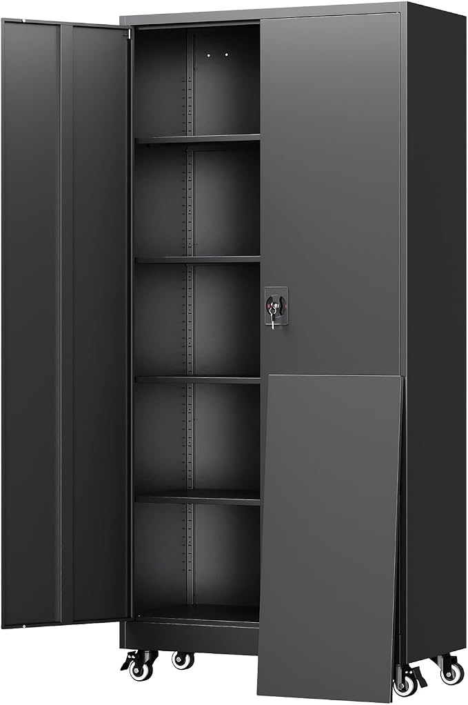 Yizosh Metal Garage Storage Cabinet with Locking Doors and Adjustable Shelves,- 75" Rolling Steel Tool Cabinet for Home Office,Garage,Warehouse