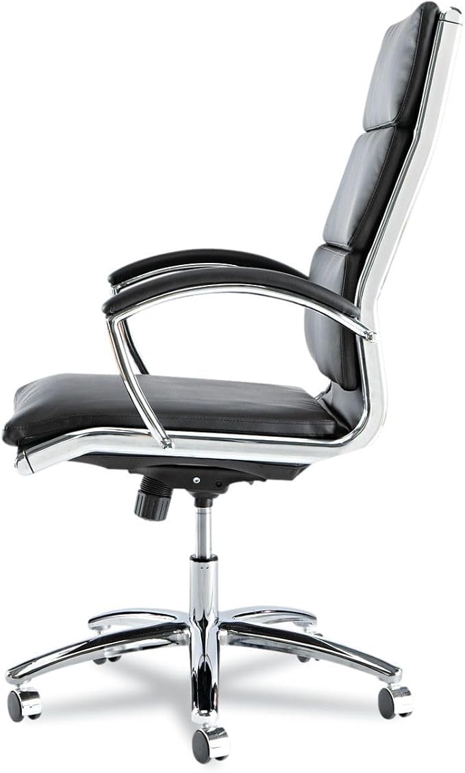 Alera Neratoli Series High-Back Swivel/Tilt Chair, Black Leather, Chrome Frame