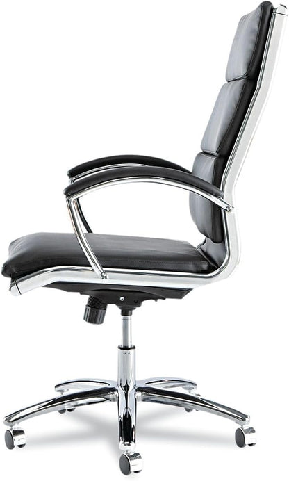 Alera Neratoli Series High-Back Swivel/Tilt Chair, Black Leather, Chrome Frame
