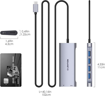 LENTION 3.3FT Long Cable USB C Hub with 4K HDMI, 100W PD Charging, 4 USB 3.0 Port & LED Indicator for MacBook Pro/Air, Dell XPS, HP, Chromebook, More, Stable Driver Adapter (C35-1M, Space Gray)