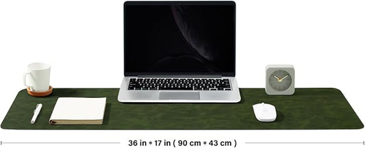 Distressed Leather Desk Mat - Non-Slip PU Desk Pad for Office and Home - Desk Organization and Accessories - Ideal for Large Mouse Pad and Desk Mats on Top of Desks(Forest Green,36"x 17")