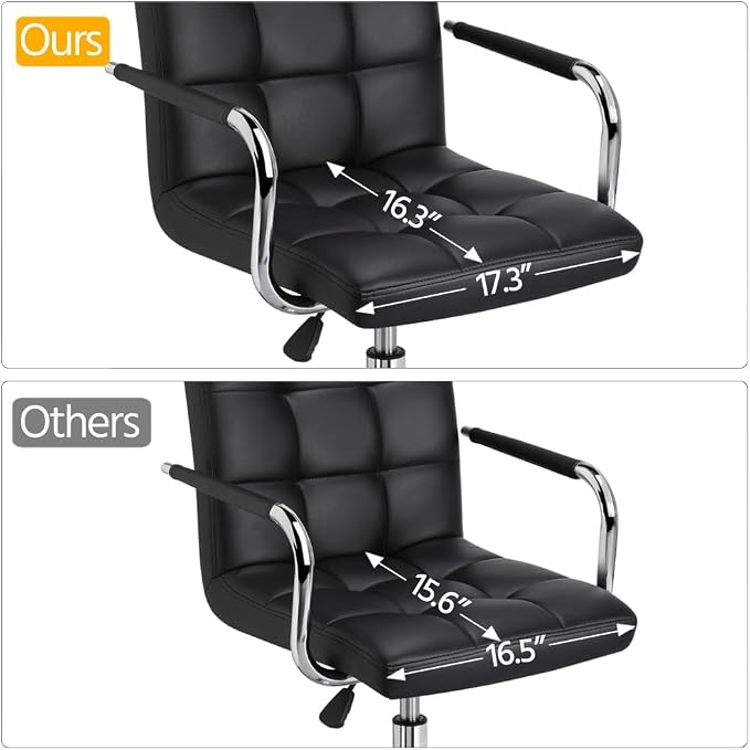 Topeakmart Home Office Chair Height Adjustable Desk Chair Mid Back PU Leather with 360° Swivel Large Seat with Wheels Black
