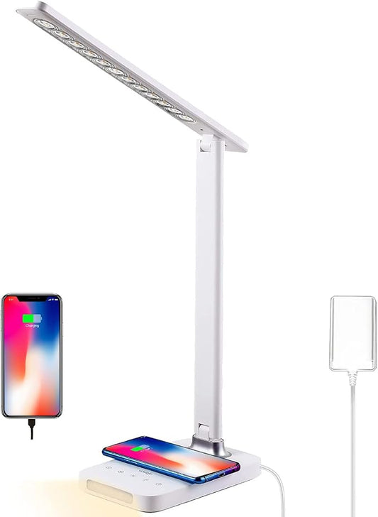 VAVOFO LED Desk Lamp with USB Charger, USB Charging Port, Table Lamp with 5 Brightness Levels Touch Control, 30/60 min Auto Timer, Dimmable Eye-Caring Desk Light for Home Office