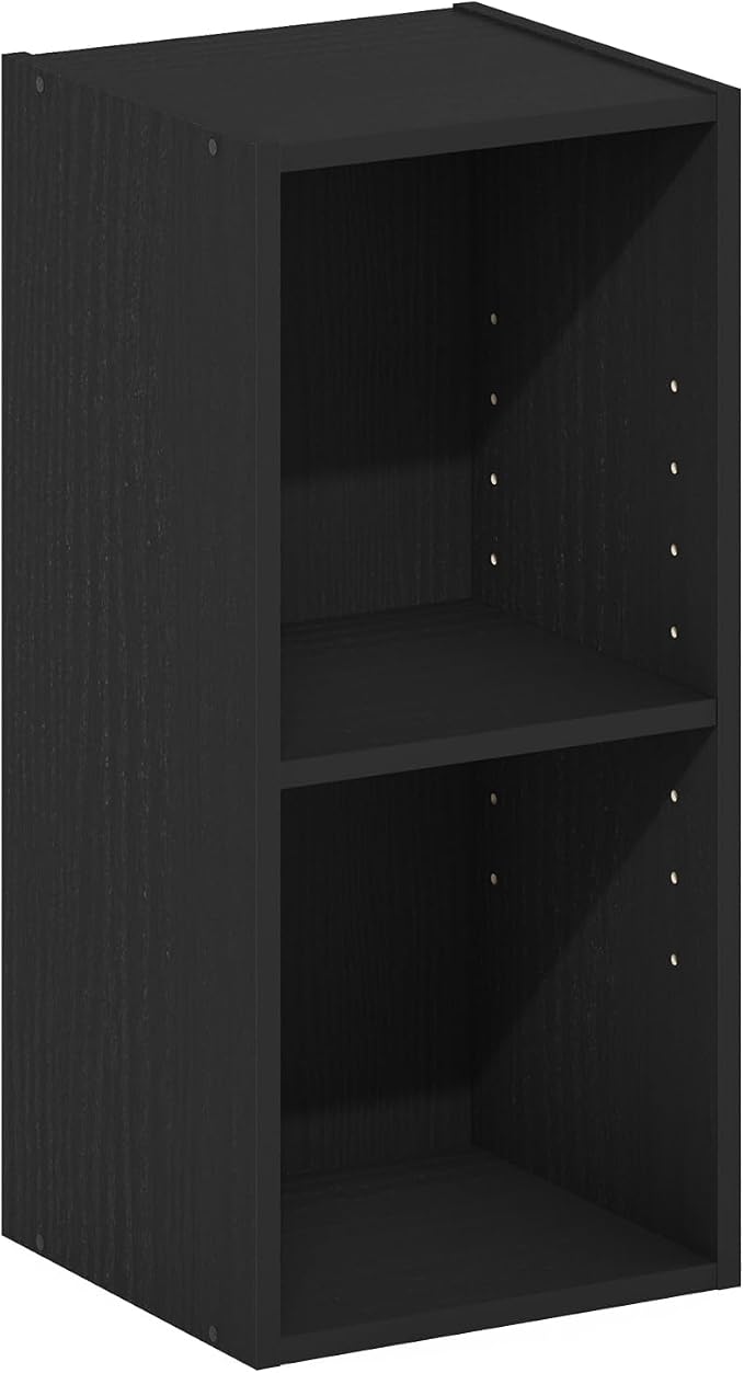 Furinno Fulda Book Shelf, 2-Tier Narrow Bookshelf, Bookcase with 10-in Width Storage Shelf, 9.3 x 9.8 x 21.2, for Living Room, Bedroom, Home Office, Blackwood
