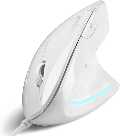 Perixx PERIMICE-513W Wired Ergonomic USB Mouse - 6 Buttons with 1000/1600 DPI - Vertical Right-Handed Design - White (Pack of 2)