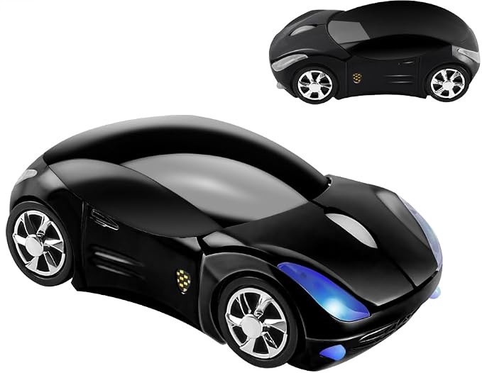 SHARE SUNSHINE Colorful 3D Sport Car Shape Mouse 2.4GHz Wireless Mouse 1600DPI 3 Buttons Optical Ergonomic Gaming Mice with USB Receiver for PC Laptop Computer (Black)