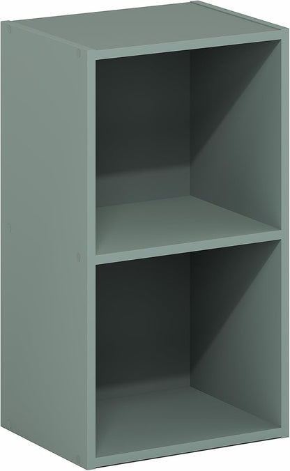 Furinno PASIR Book Shelf, 2-Tier Modern Bookshelf, Open Shelves Bookcase 9 x 12 x 21, Easy Assembly, for Living Room, Bedroom, Home Office, Sage Green