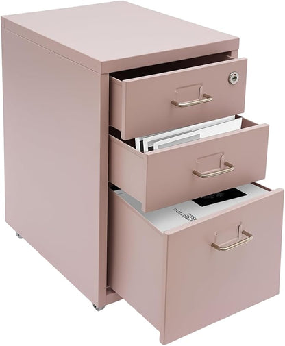 3 Drawers File Cabinet Locking Vertical File Cabinet Under Desk Small File Cabinet with Wheels for Home Office (Pink)